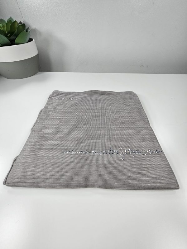 Dubai Premium Jersey Thin Striped Scarf with Crystals in Ash Grey