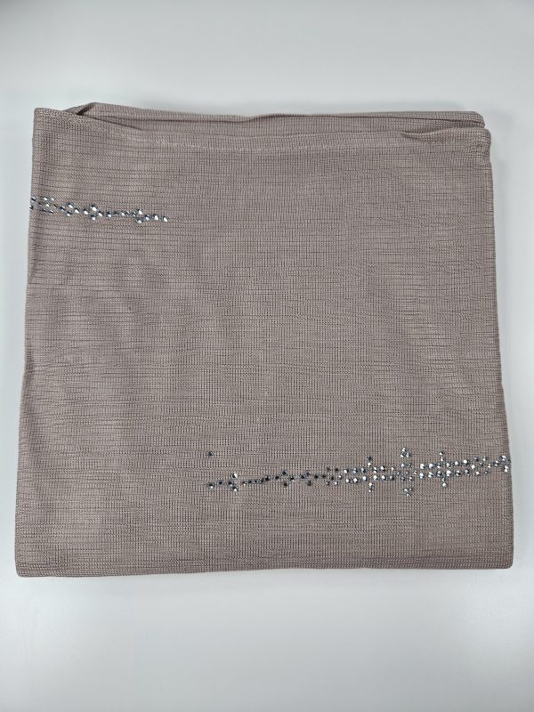 Dubai Premium Jersey Thin Striped Scarf with Crystals in Light Brown