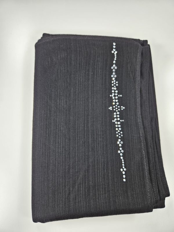 Dubai Premium Jersey Thin Striped Scarf with Crystals in Black