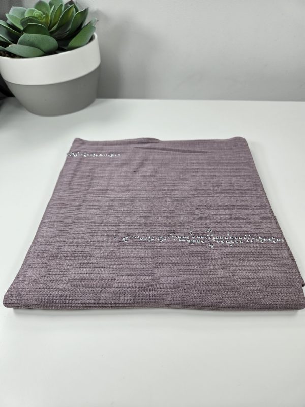 Dubai Premium Jersey Thin Striped Scarf with Crystals in Lavender